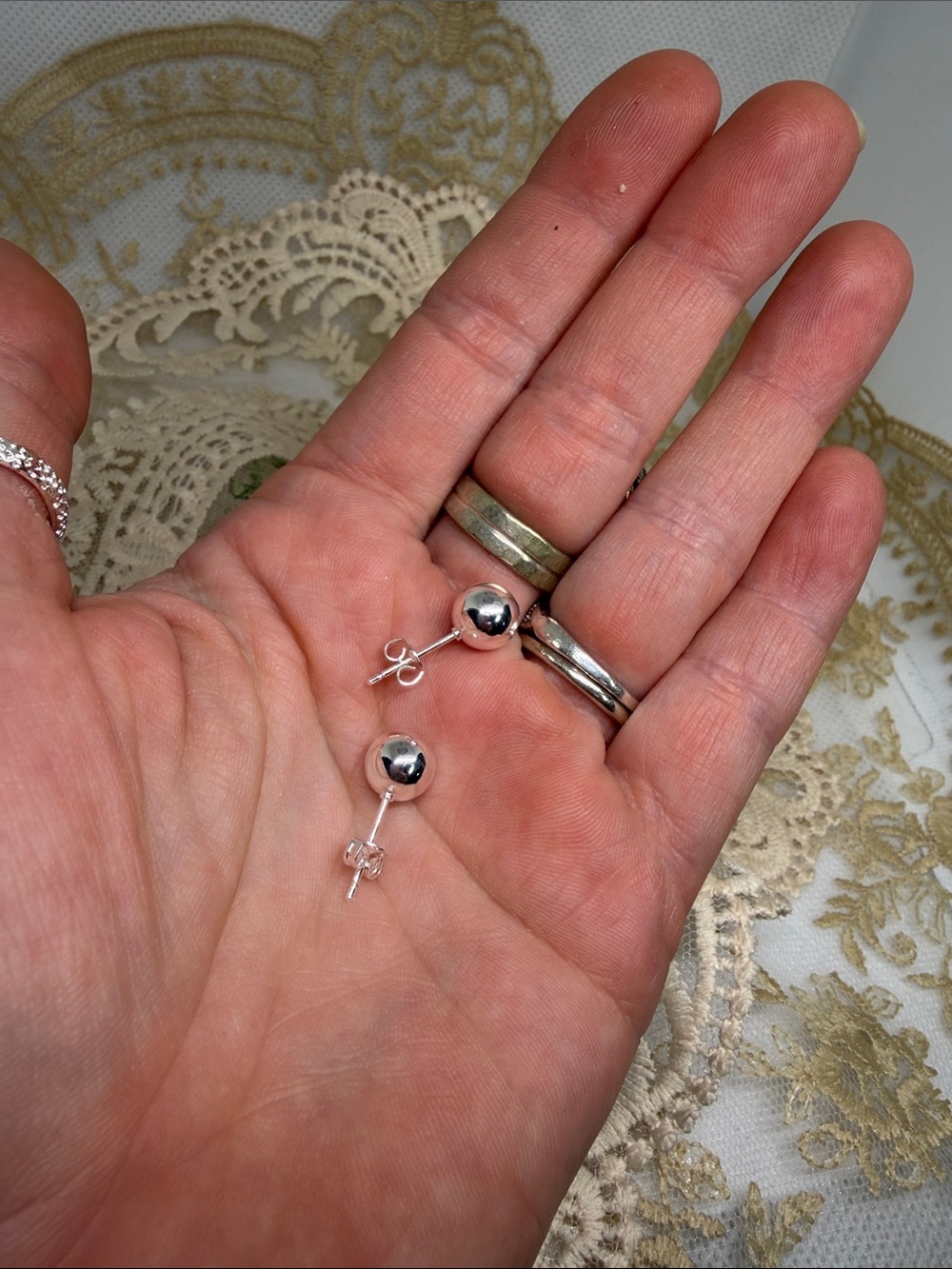 925 Sterling Silver 8mm High Polish Ball Stud Earrings | Old Money mirror ball - Picture 2 of 8